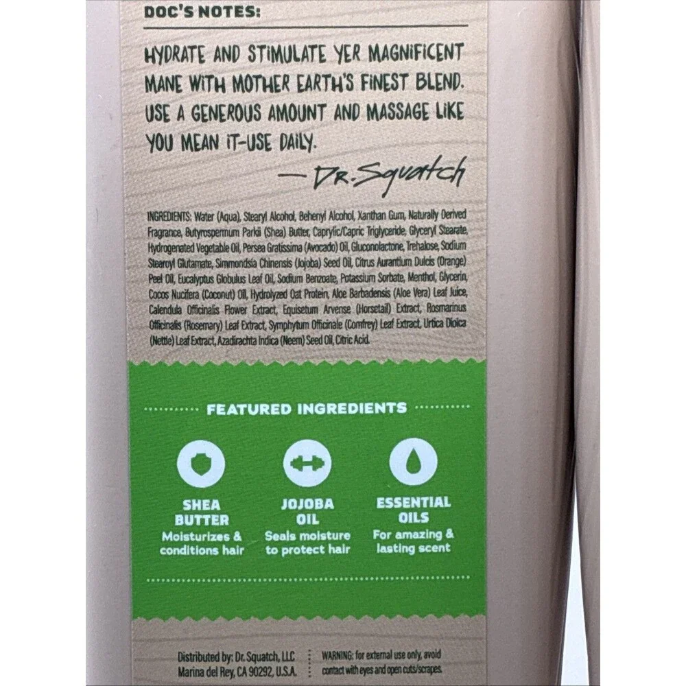 New DR. SQUATCH Conditioner Cool Fresh Aloe 11 oz. ea - 2 Pack